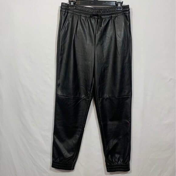 HALSTON faux leather drawstring pants. Size small. Black. Pockets and elastic wa - Picture 1 of 10